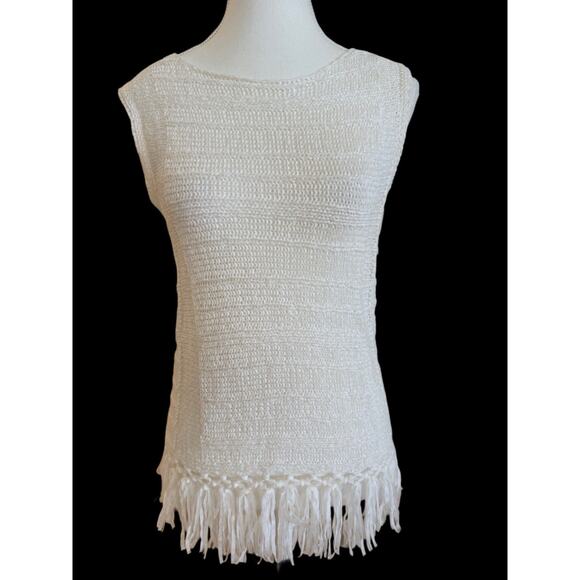 Lilly Pulitzer White Knit Luca Lua Tank Top/ Fringe Hem Coastal Boho Preppy 8 SM - Picture 1 of 4